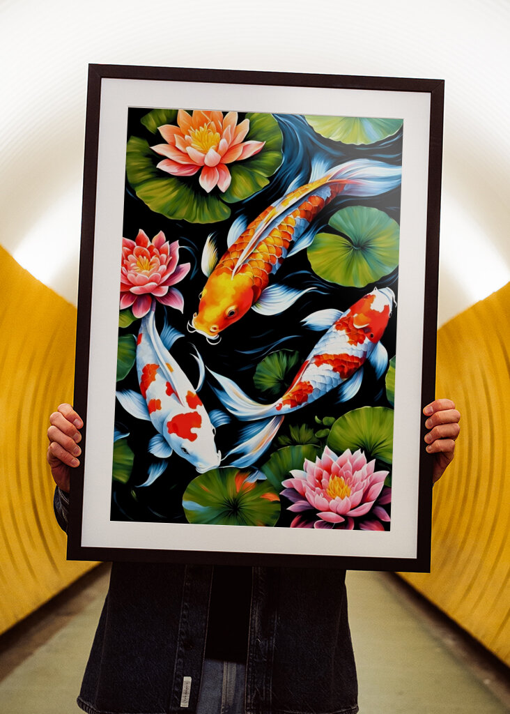 Koi Fish and Lotus Flowers