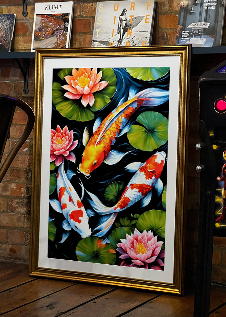 Koi Fish and Lotus Flowers