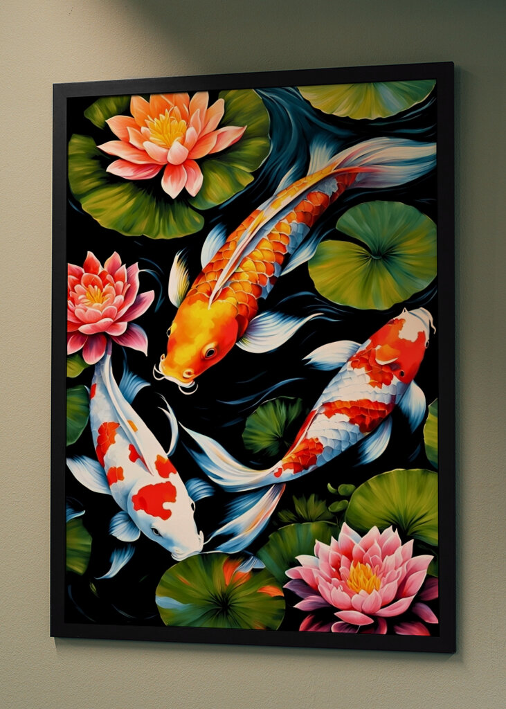 Koi Fish and Lotus Flowers