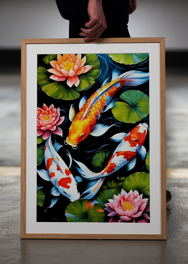 Koi Fish and Lotus Flowers