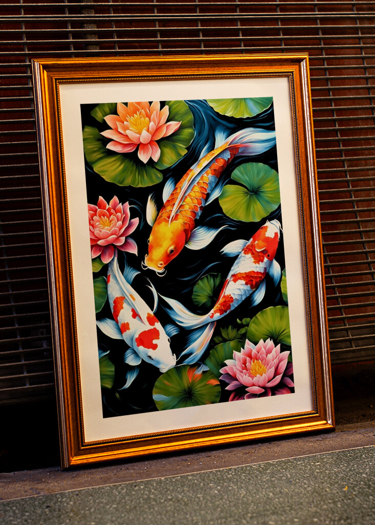 Koi Fish and Lotus Flowers