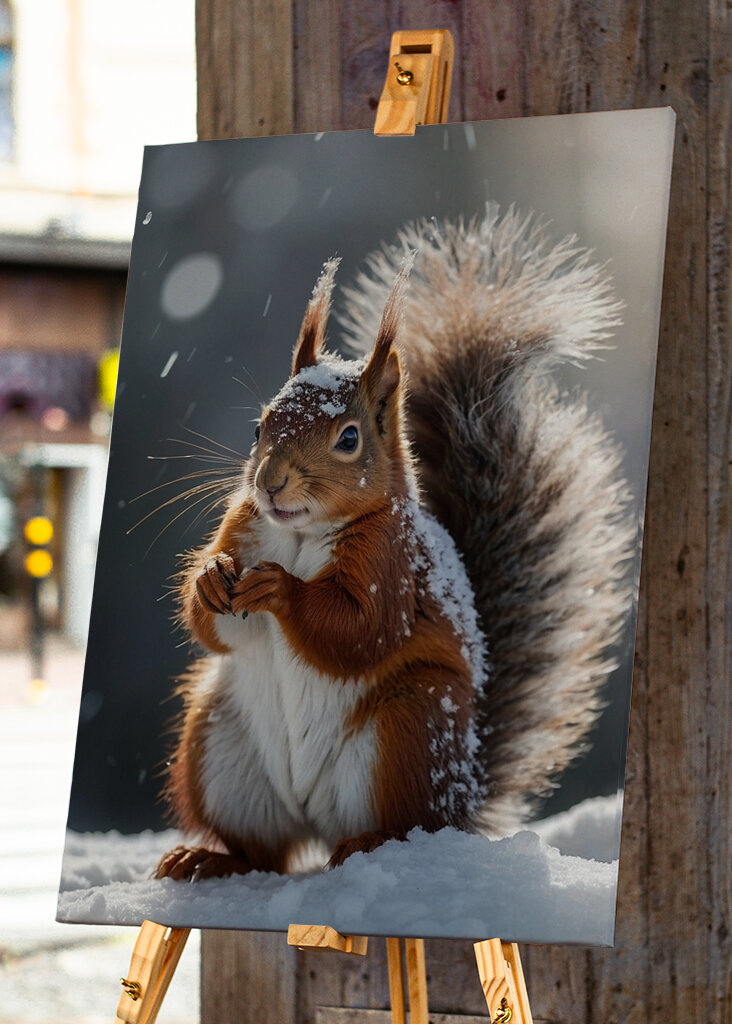 Ardilla roja en la nieve