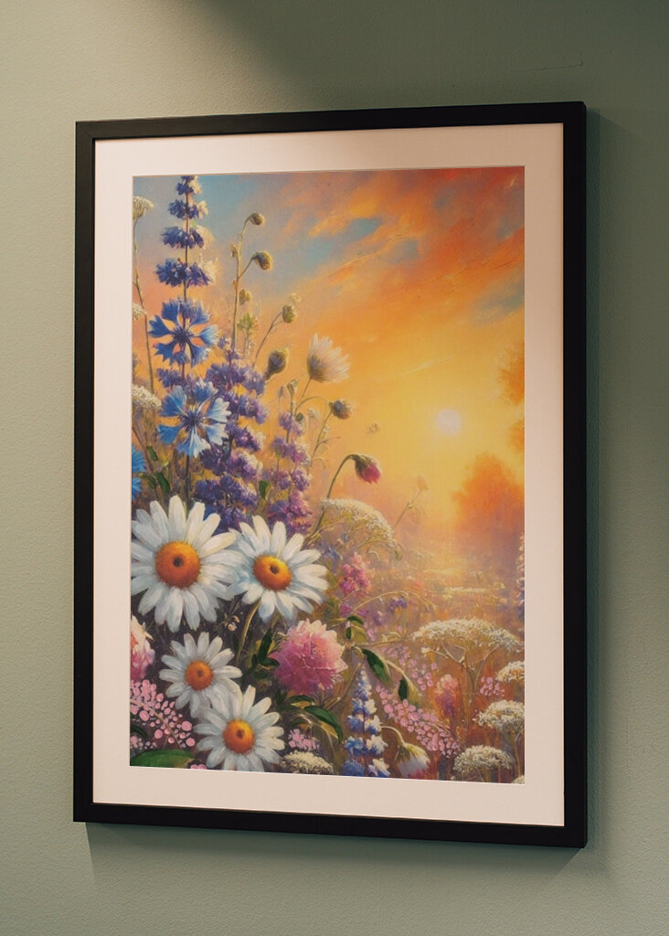 Letné kvety pri západe slnka