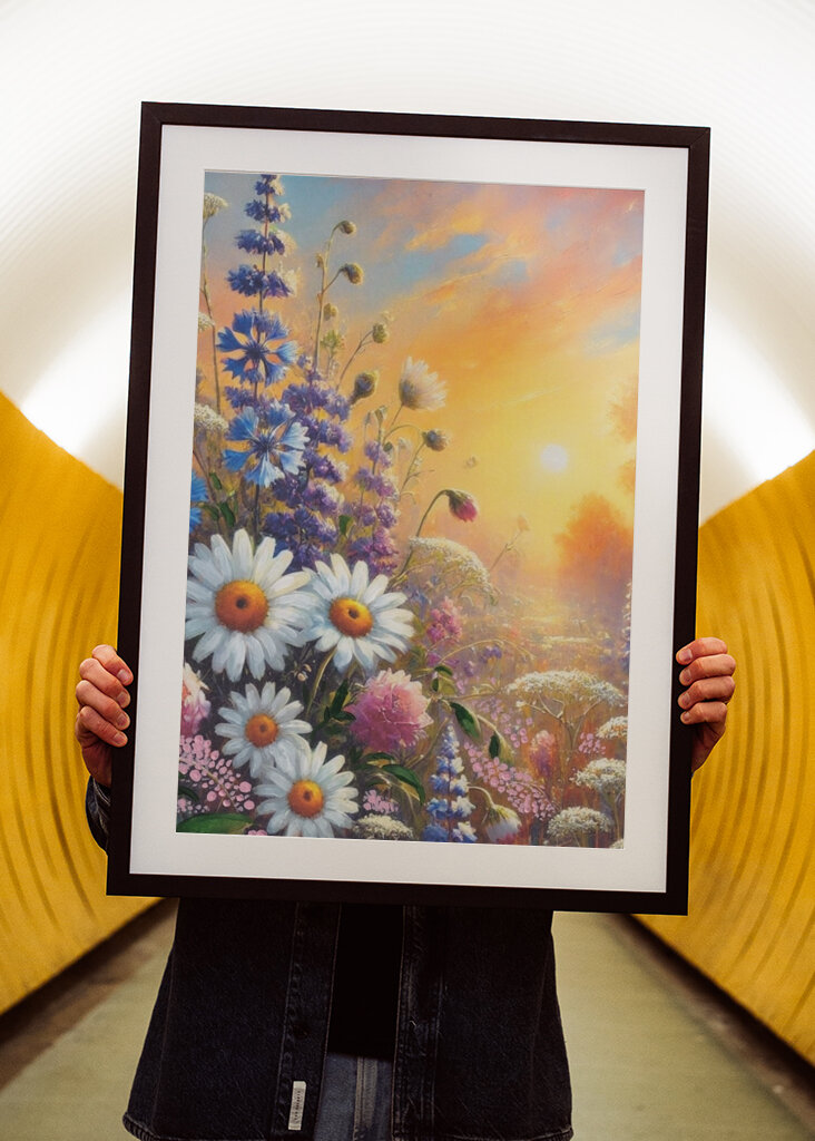 Letné kvety pri západe slnka