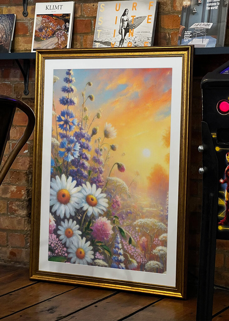 Letné kvety pri západe slnka