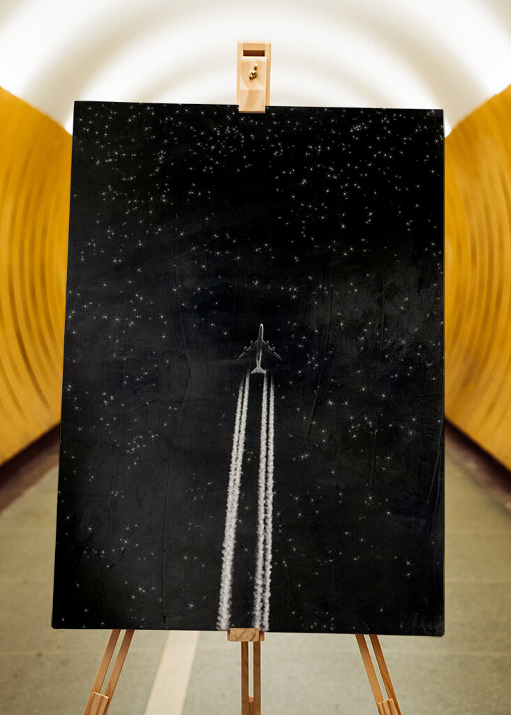 Air Plane And Starry Sky