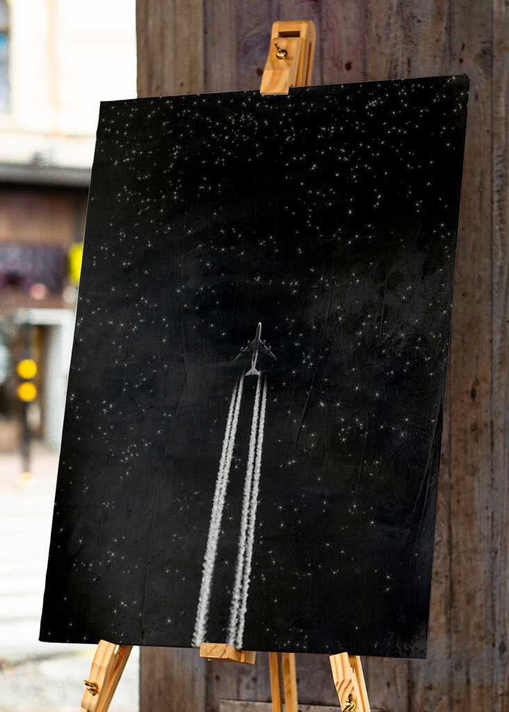 Air Plane And Starry Sky