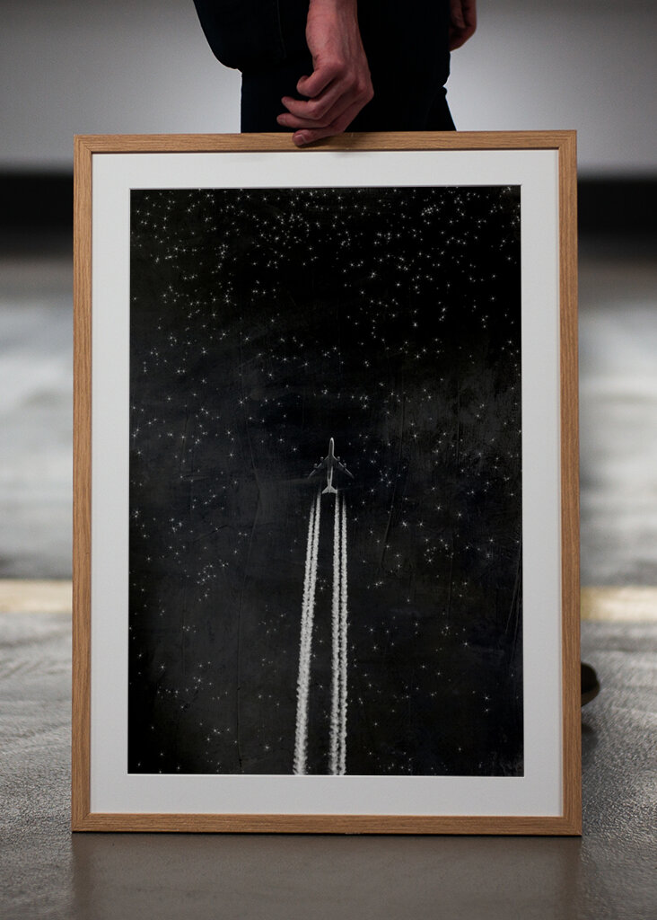 Air Plane And Starry Sky