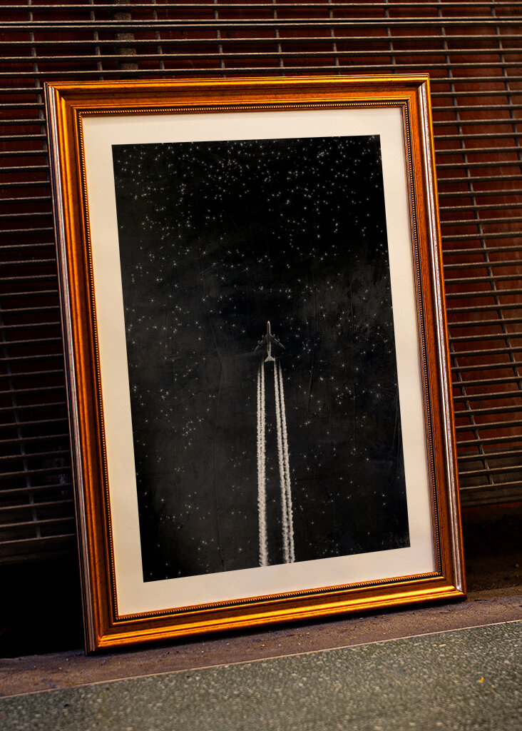 Air Plane And Starry Sky