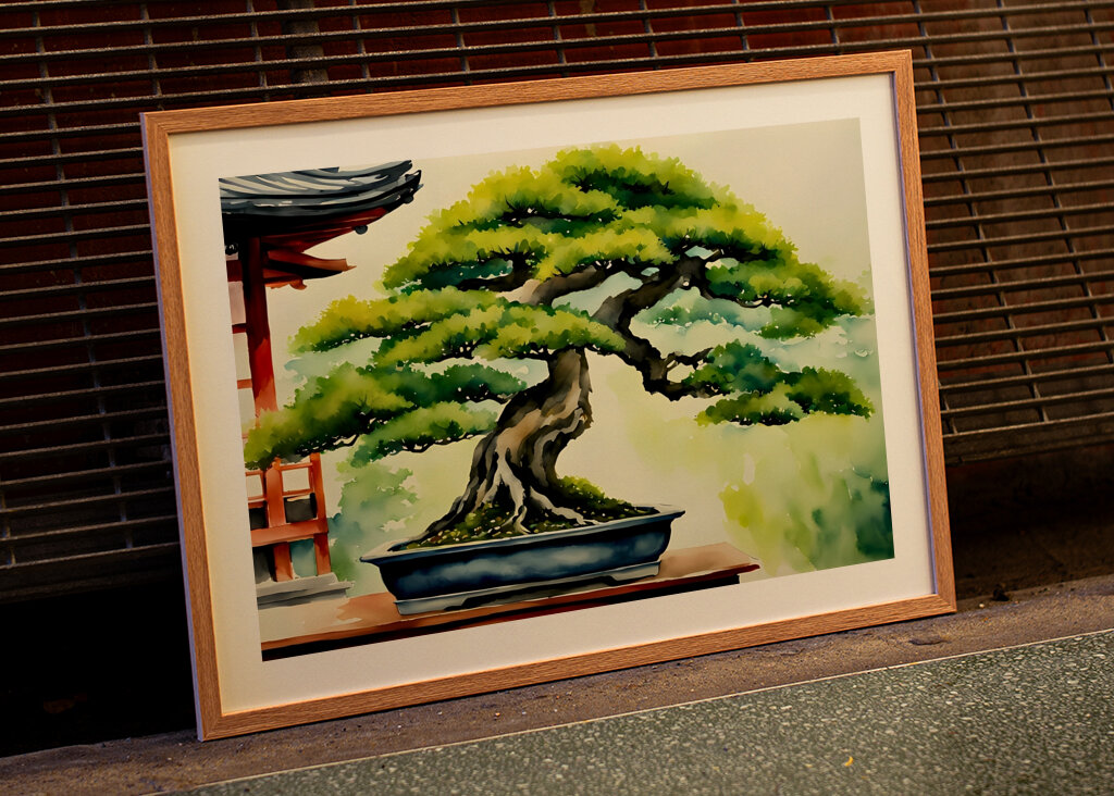 Bonsaï Arbre Aquarelle Peinture