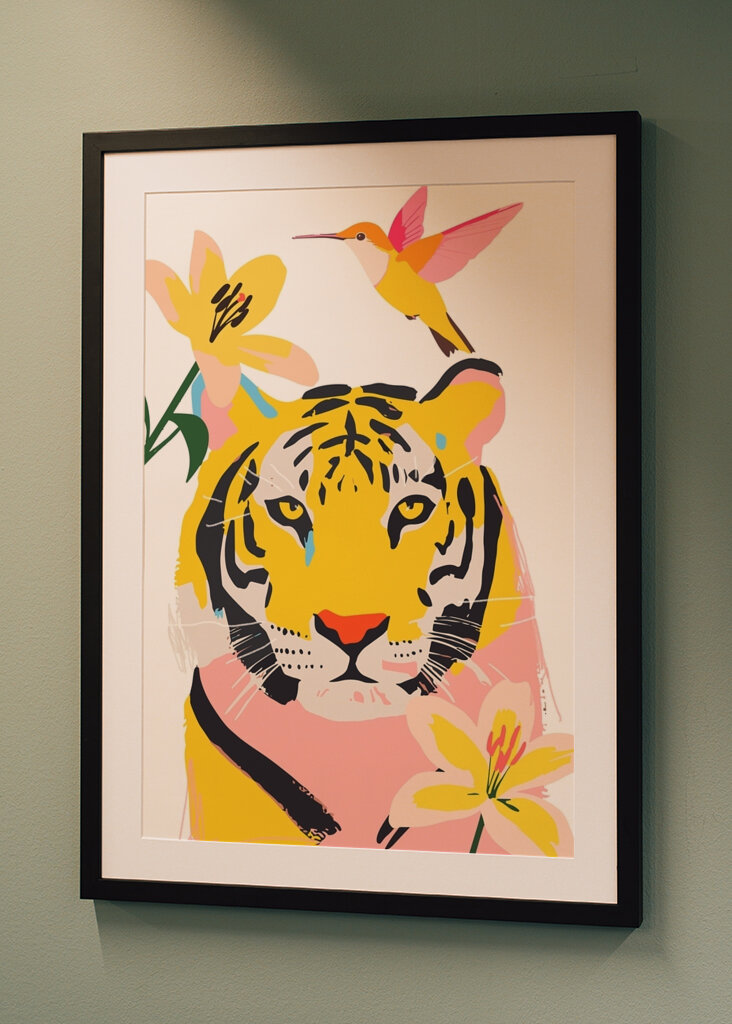 Tiger umgeben von Blumen