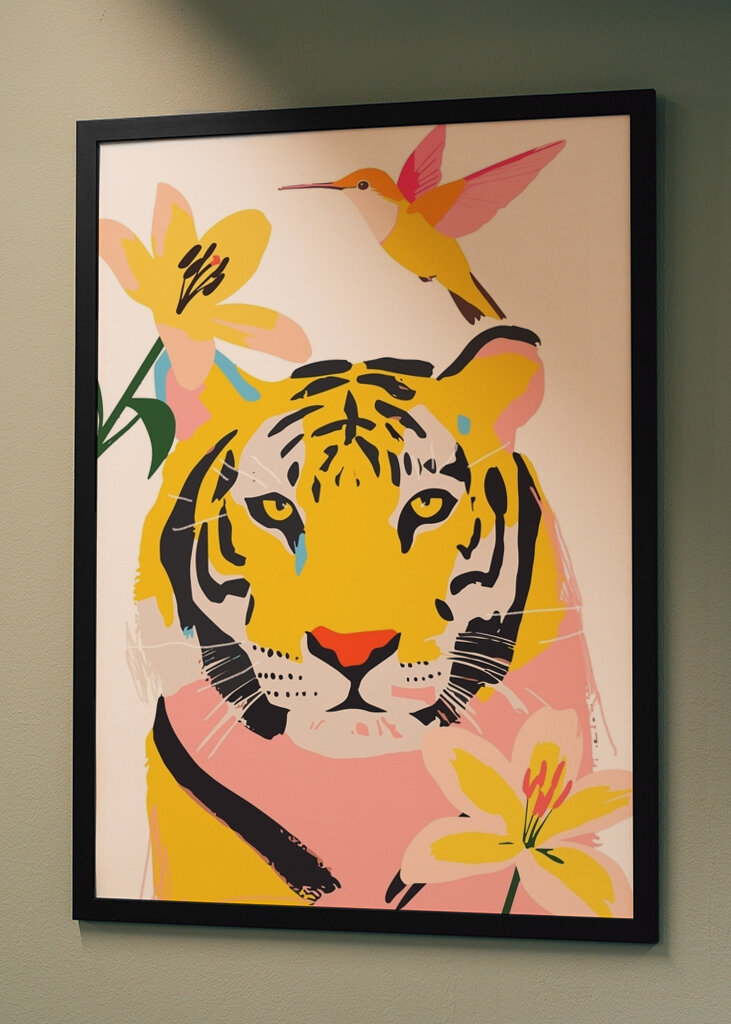 Tiger umgeben von Blumen