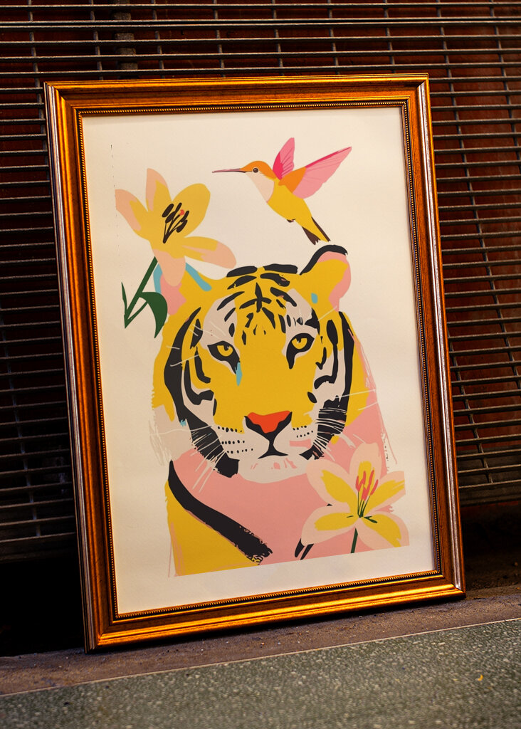 Tiger umgeben von Blumen