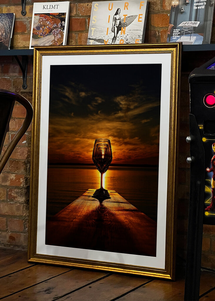 wineglases in the sunset.