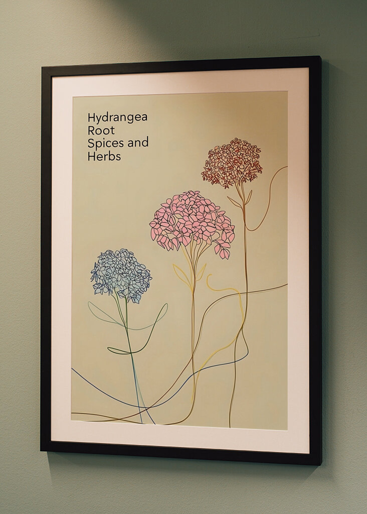 Hortensienwurzel Speichen und Kraut