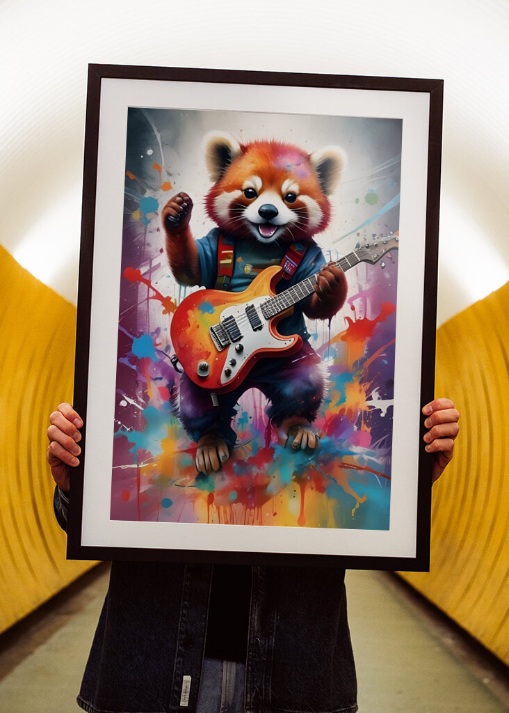 Red panda plays guitar music