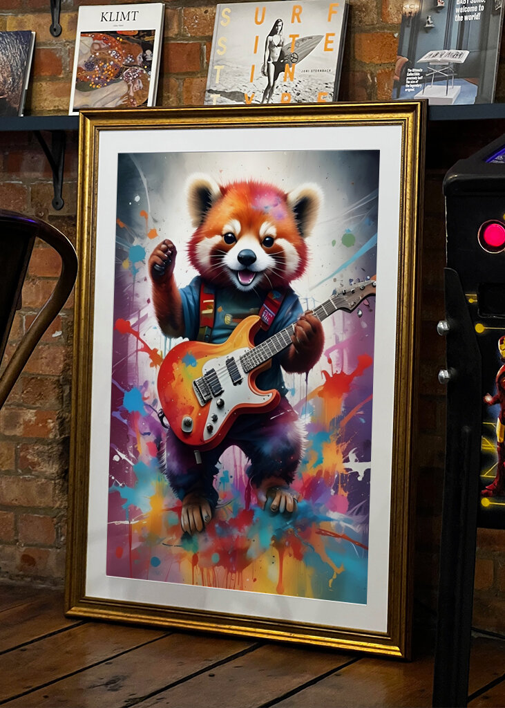 Red panda plays guitar music