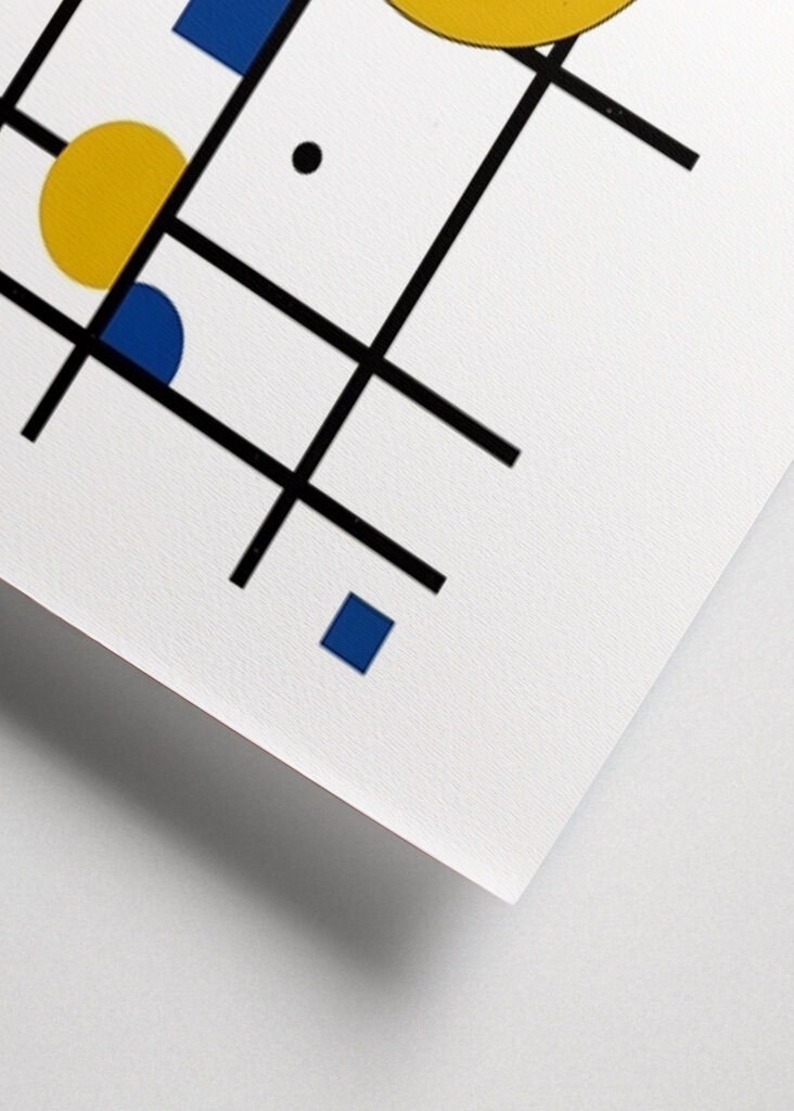 Geometrická hra v modré a žluté barvě