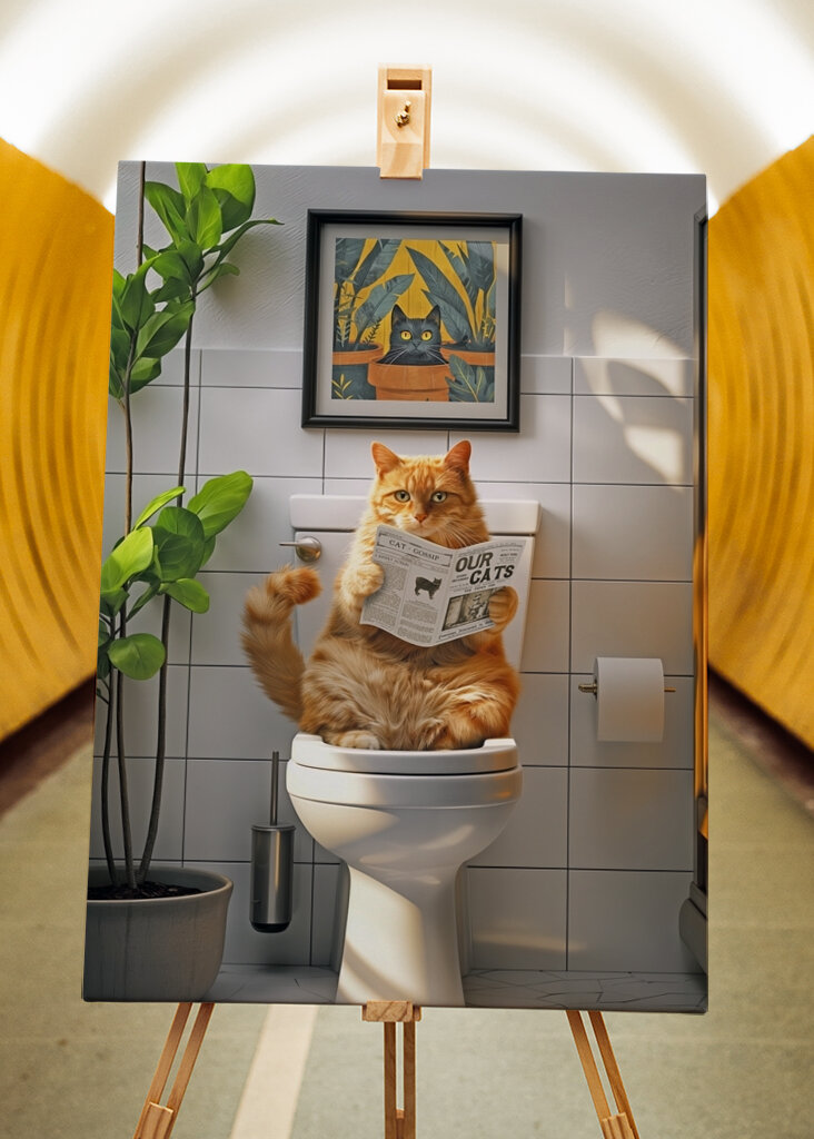 Orange Tabby Cat on the Toilet