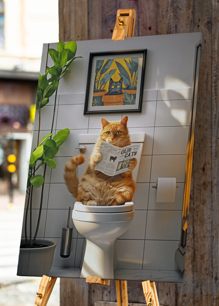 Orange Tabby Cat on the Toilet