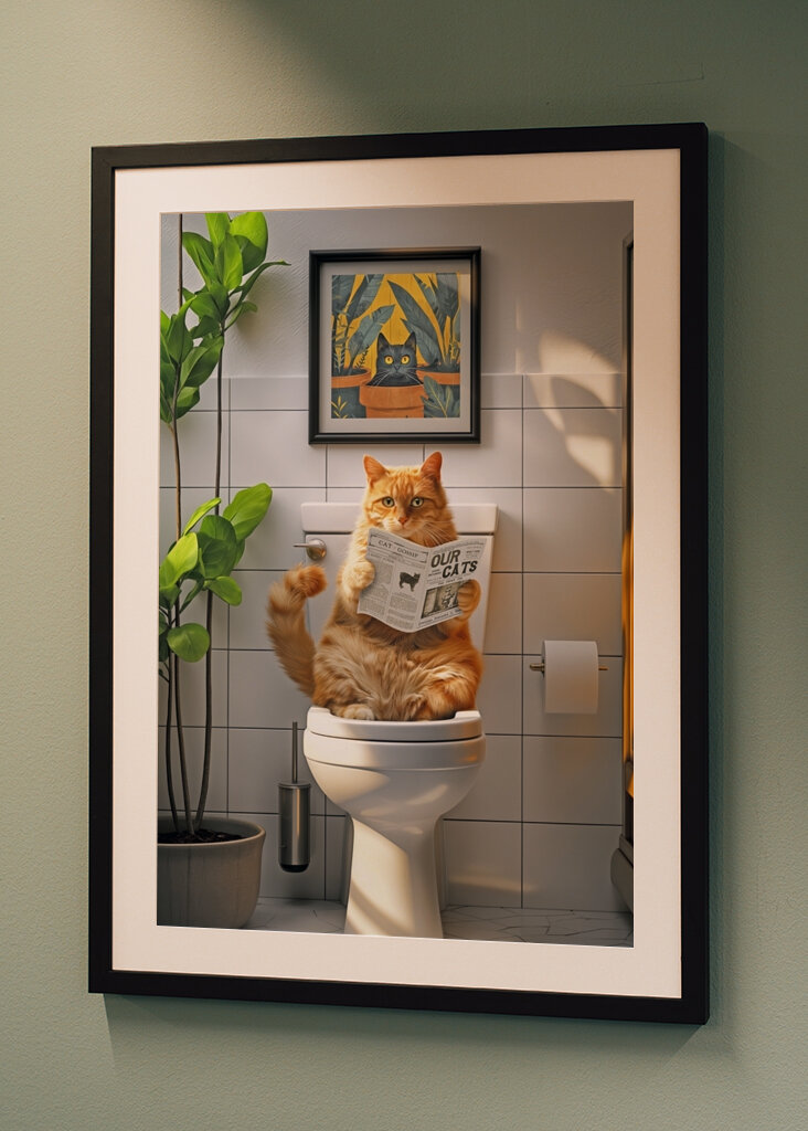 Orange Tabby Cat on the Toilet