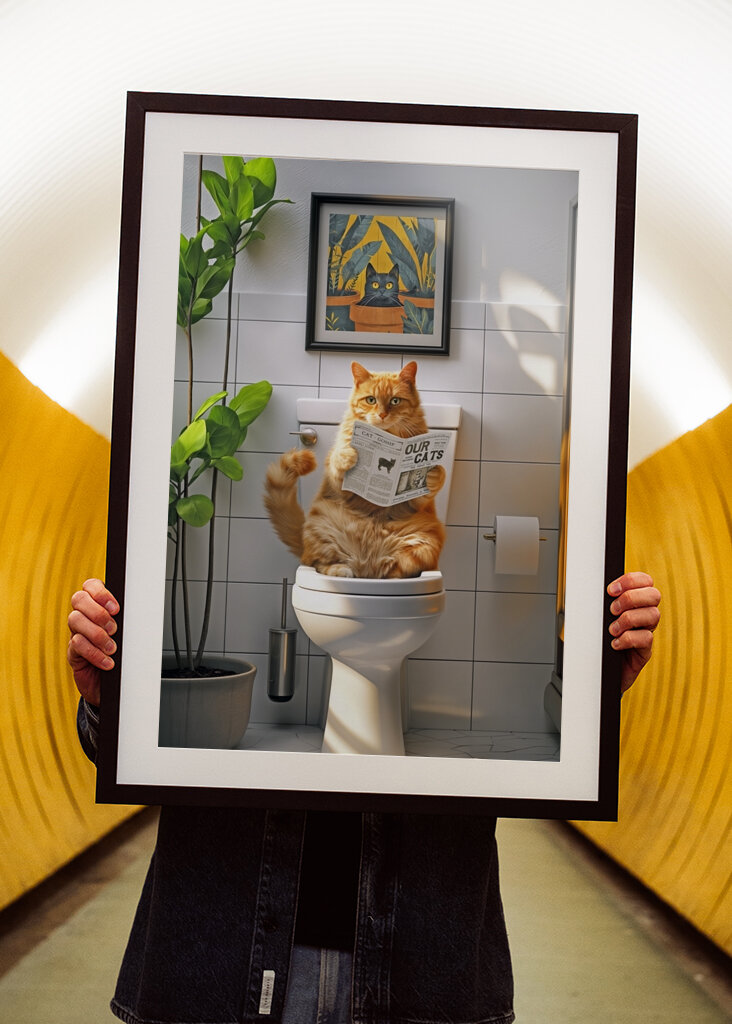 Orange Tabby Cat on the Toilet