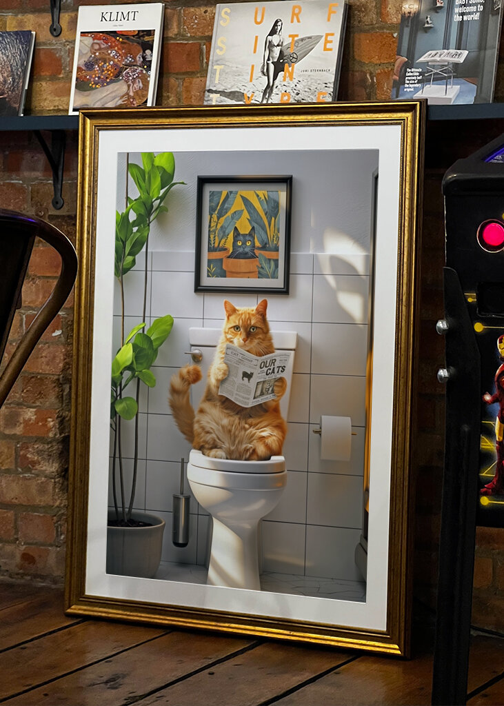 Orange Tabby Cat on the Toilet
