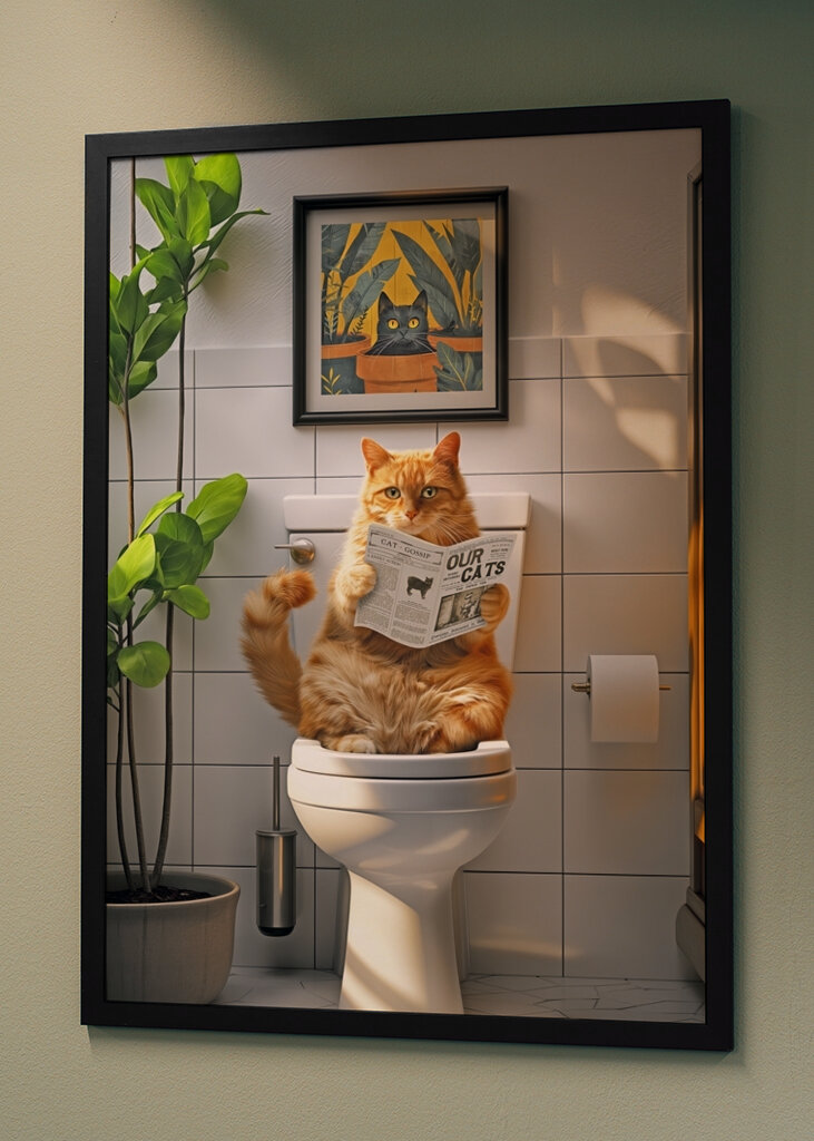 Orange Tabby Cat on the Toilet