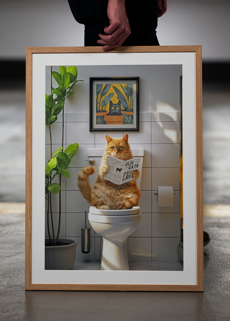 Orange Tabby Cat on the Toilet