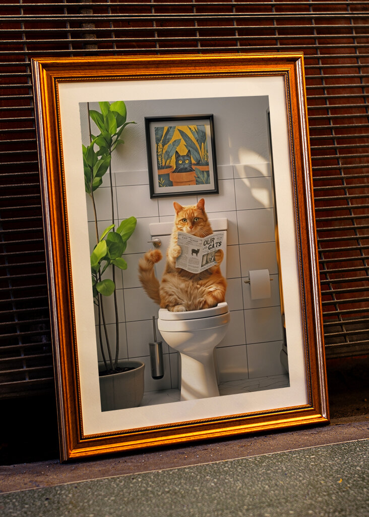 Orange Tabby Cat on the Toilet