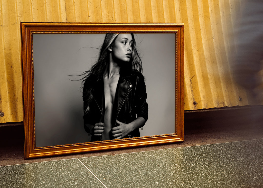 blonde model wearing leather 