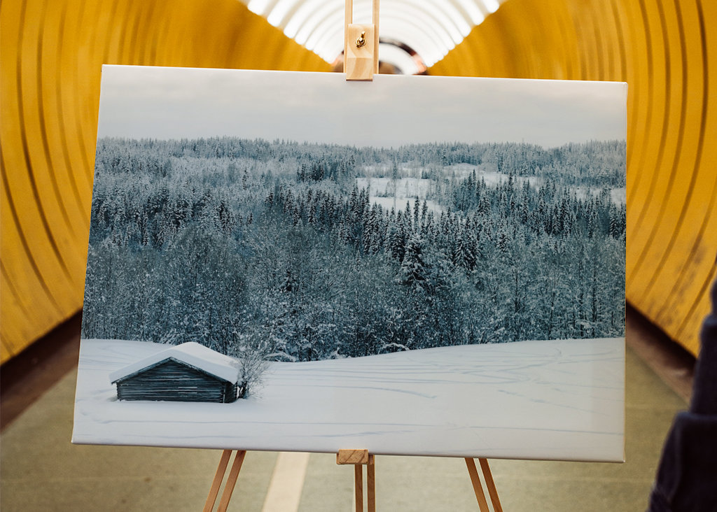 Senník v zimní krajině