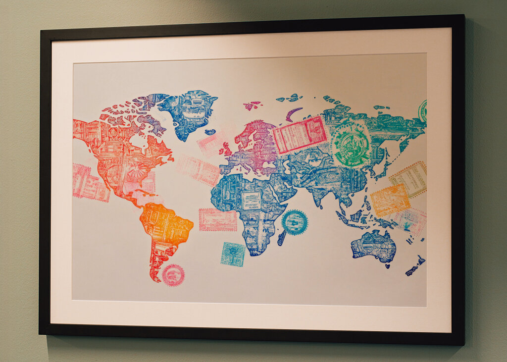 Mappa con timbri sul passaporto 