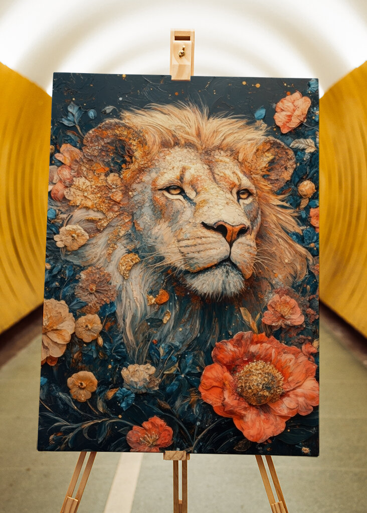 Lion the majesty of flowers