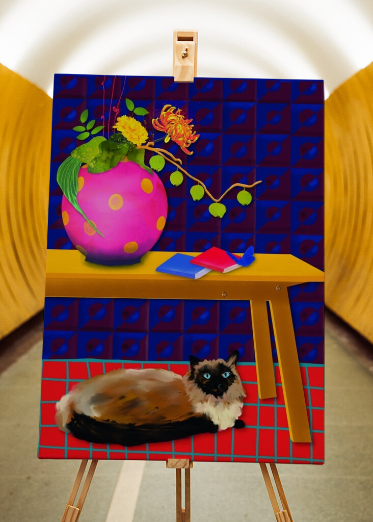 Cat Under the Table - Flowers