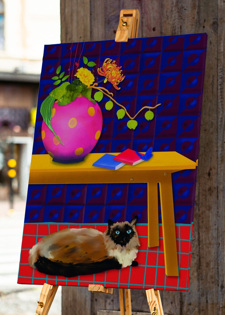 Cat Under the Table - Flowers