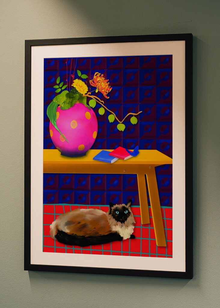 Cat Under the Table - Flowers