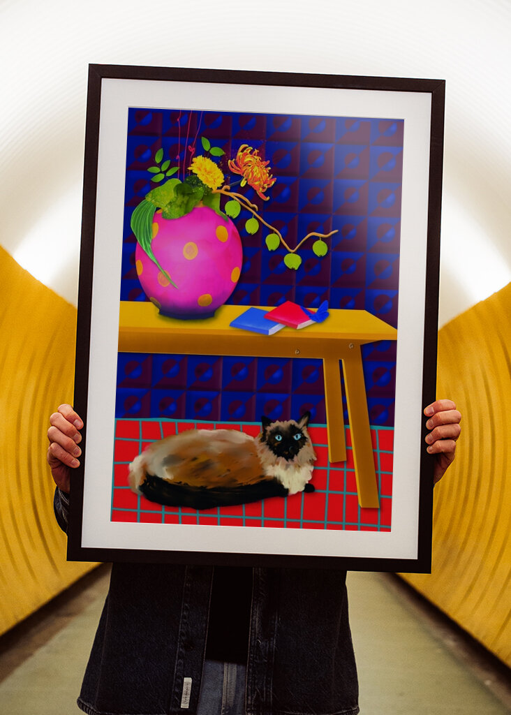 Cat Under the Table - Flowers