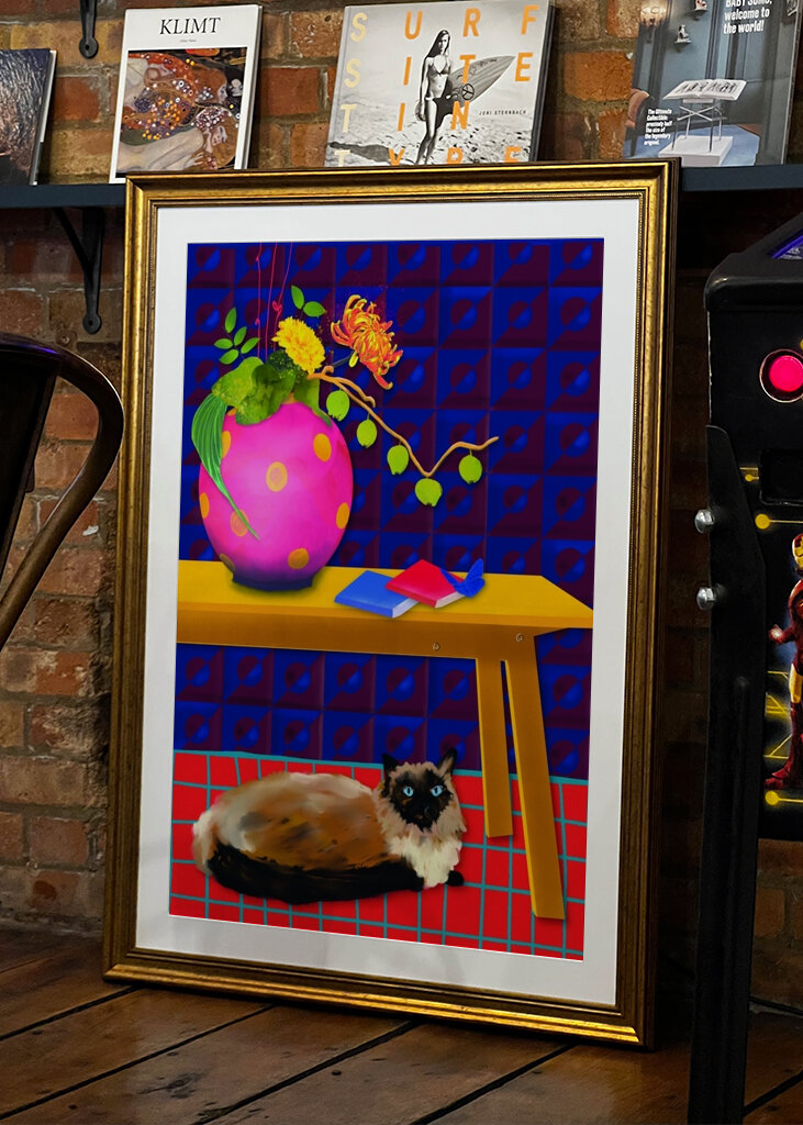 Cat Under the Table - Flowers