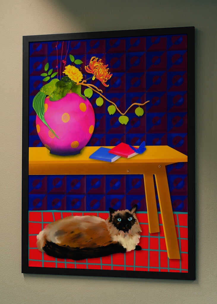 Cat Under the Table - Flowers