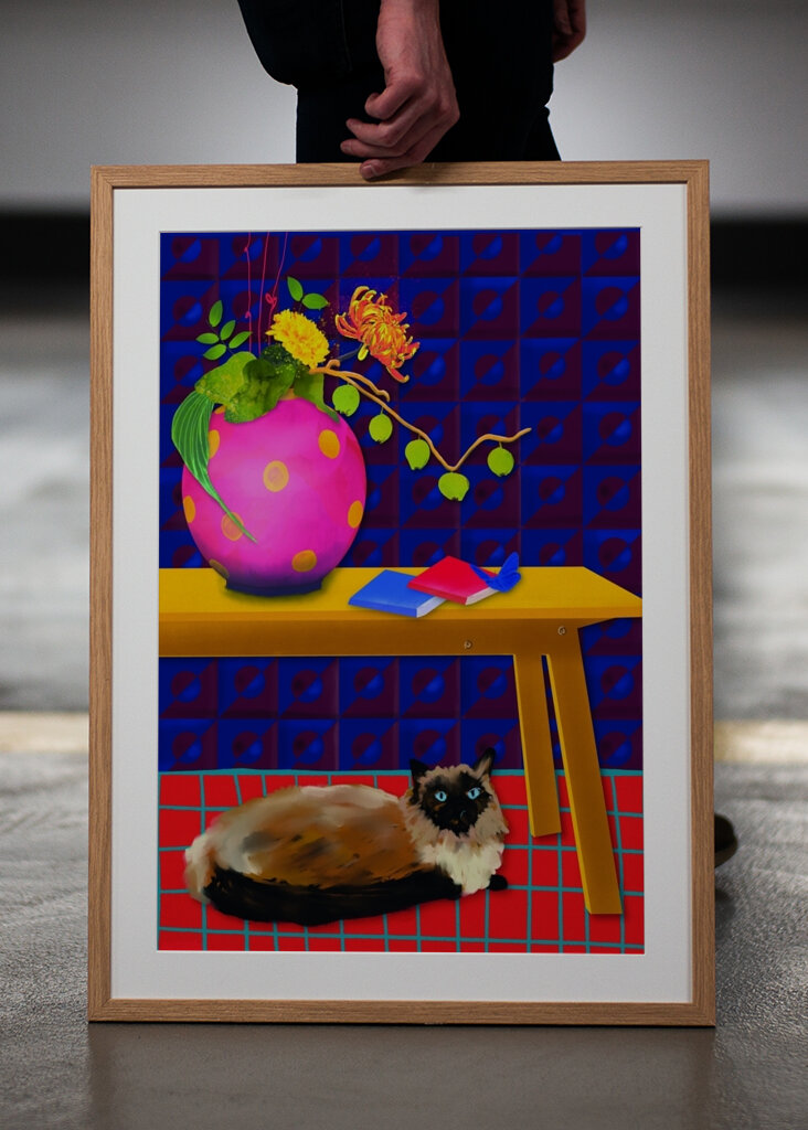 Cat Under the Table - Flowers