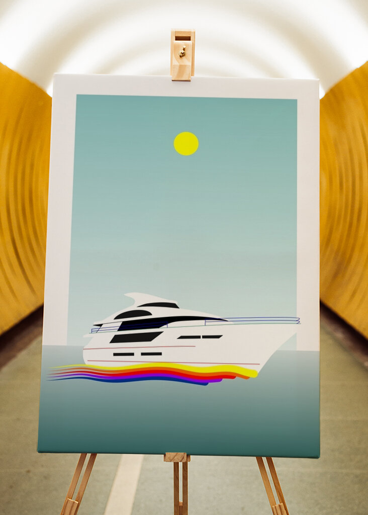 Yacht on rainbow wave 1