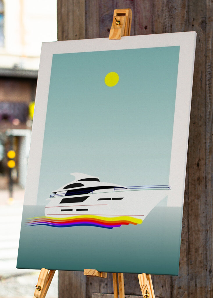 Yacht on rainbow wave 1