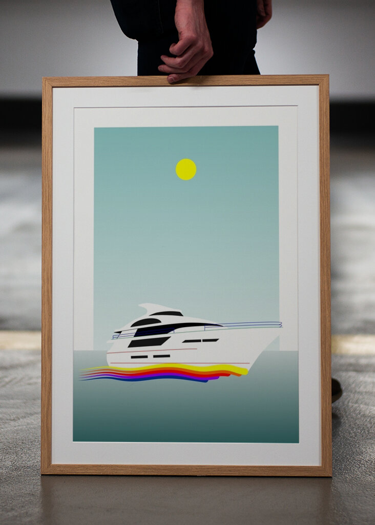 Yacht on rainbow wave 1