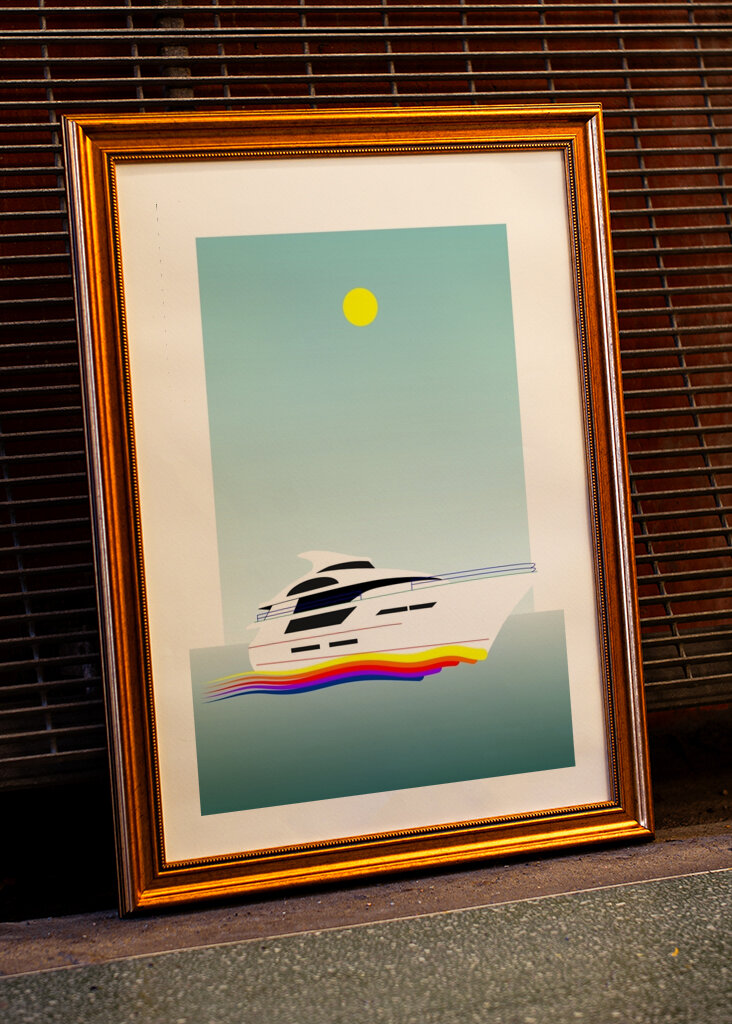 Yacht on rainbow wave 1