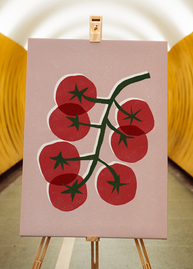 Rustic Kitchen Tomato Linocut 