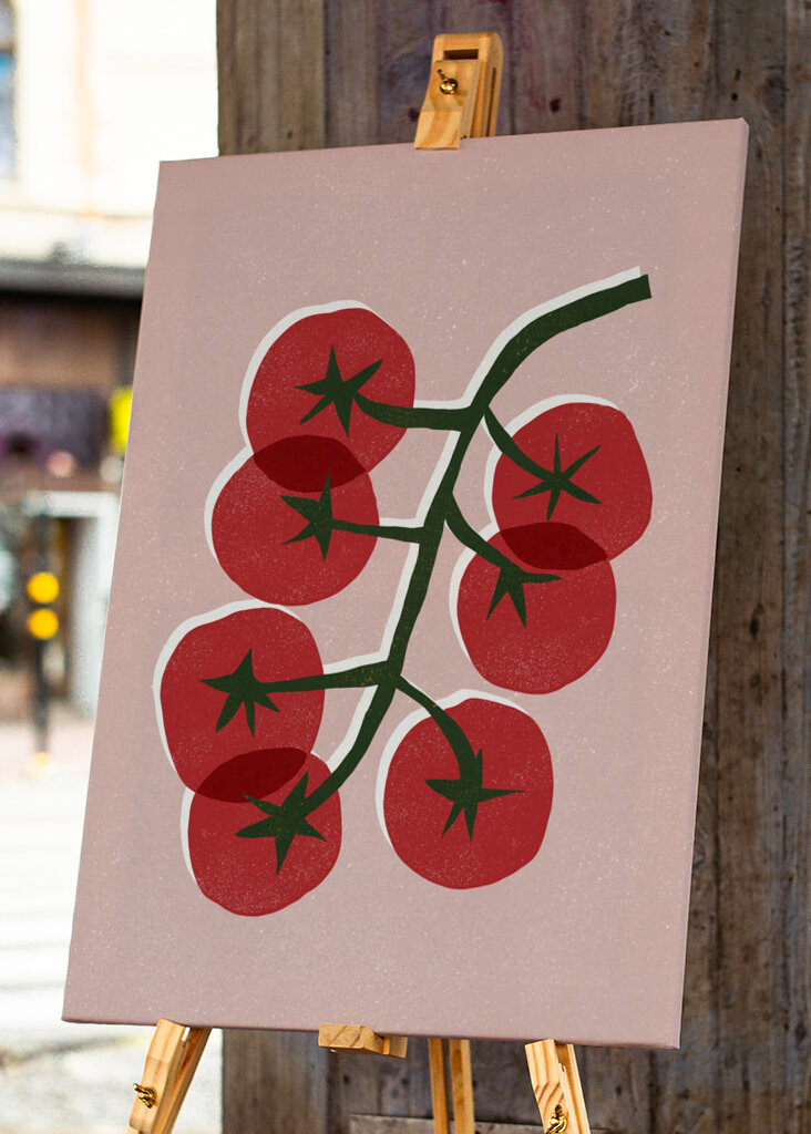Rustic Kitchen Tomato Linocut 