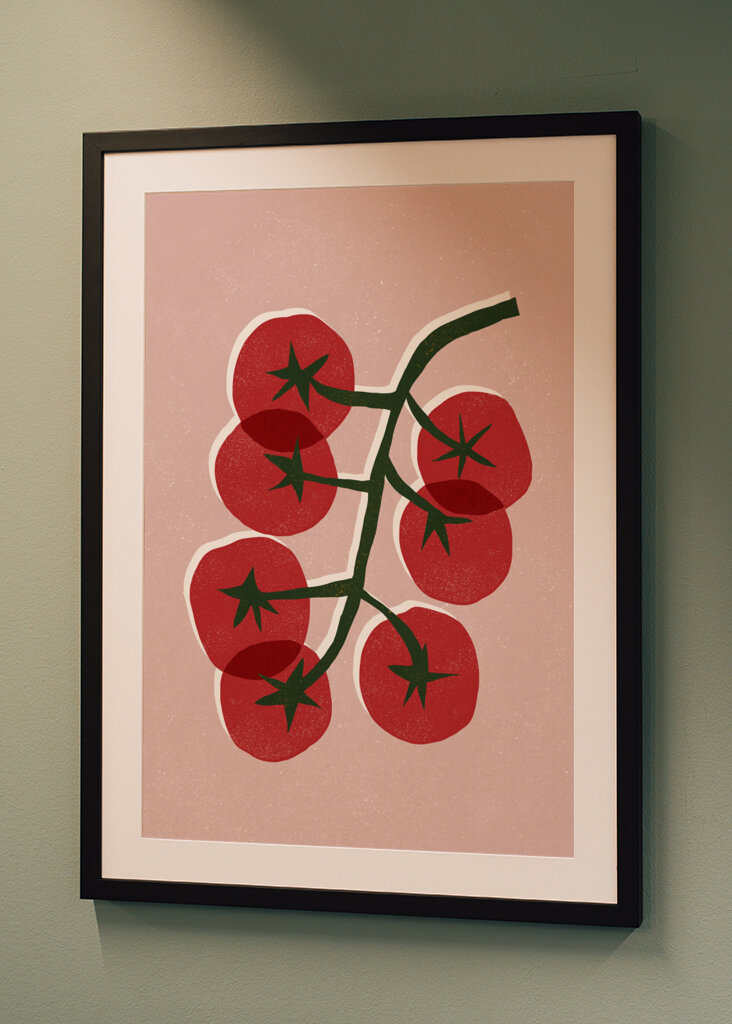 Rustic Kitchen Tomato Linocut 