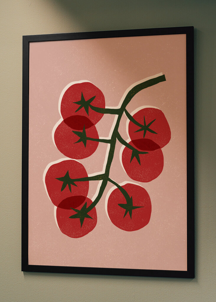 Rustic Kitchen Tomato Linocut 