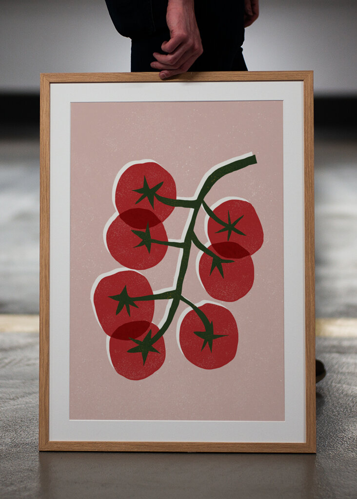 Rustic Kitchen Tomato Linocut 